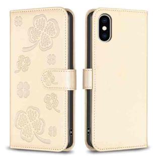 For iPhone X / XS Four-leaf Embossed Leather Phone Case(Gold)