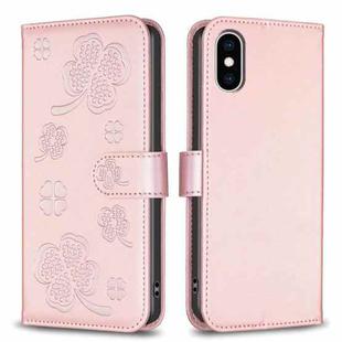 For iPhone X / XS Four-leaf Embossed Leather Phone Case(Pink)