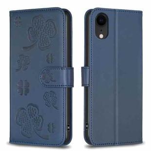 For iPhone XR Four-leaf Embossed Leather Phone Case(Blue)