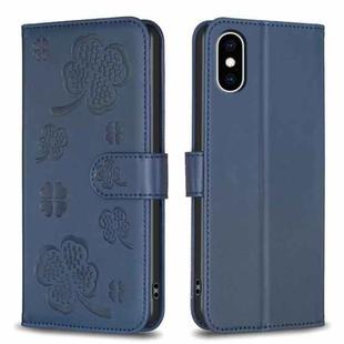 For iPhone XS Max Four-leaf Embossed Leather Phone Case(Blue)