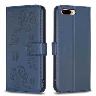 For iPhone 7 Plus / 8 Plus Four-leaf Embossed Leather Phone Case(Blue)