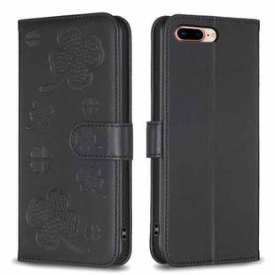 For iPhone 7 Plus / 8 Plus Four-leaf Embossed Leather Phone Case(Black)