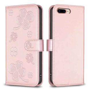 For iPhone 7 Plus / 8 Plus Four-leaf Embossed Leather Phone Case(Pink)