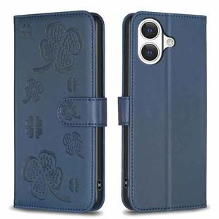 For iPhone 17 Four-leaf Embossed Leather Phone Case(Blue)