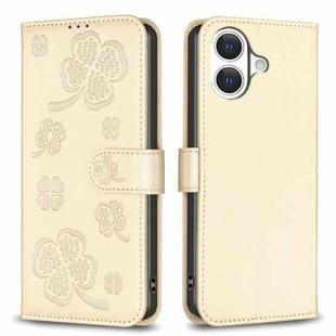 For iPhone 17 Four-leaf Embossed Leather Phone Case(Gold)