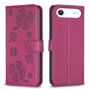 For iPhone 17 Air Four-leaf Embossed Leather Phone Case(Rose Red)