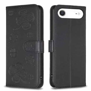 For iPhone 17 Air Four-leaf Embossed Leather Phone Case(Black)