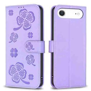 For iPhone 17 Air Four-leaf Embossed Leather Phone Case(Purple)