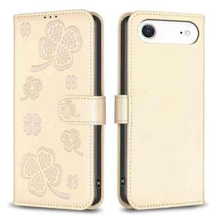 For iPhone 17 Air Four-leaf Embossed Leather Phone Case(Gold)