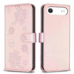 For iPhone 17 Air Four-leaf Embossed Leather Phone Case(Pink)
