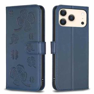 For iPhone 17 Pro Four-leaf Embossed Leather Phone Case(Blue)