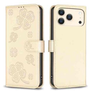 For iPhone 17 Pro Max Four-leaf Embossed Leather Phone Case(Gold)