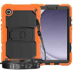 For Samsung Galaxy Tab A9+ Silicone Hydric PC Tablet Case with Shoulder Strap & Holder(Orange)