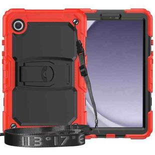 For Samsung Galaxy Tab A9 Silicone Hydric PC Tablet Case with Shoulder Strap & Holder(Red)