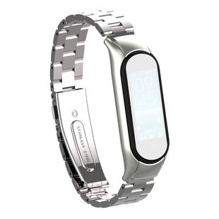 For Xiaomi Mi Band 5 Double Spring Solid Three Stainless Steel Solid Color Watch Band(Silver)