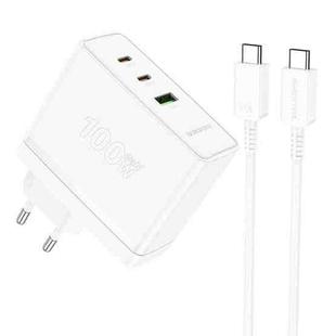 Borofone BN11 PD100W Dual USB-C/Type-C+USB Charger with Type-C to Type-C Cable, EU Plug(White)