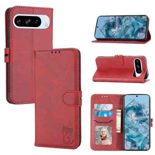 For Google Pixel 9 Pro Embossed Happy Cat Pattern Flip Leather Phone Case(Red)