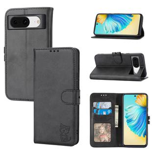 For Google Pixel 8a Embossed Happy Cat Pattern Flip Leather Phone Case(Black)