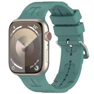 For Apple Watch SE 2023 44mm H Texture Silicone Ladder Buckle Watch Band(Pine Green)