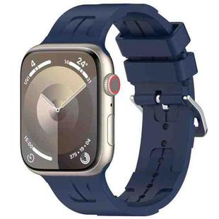 For Apple Watch SE 2023 44mm H Texture Silicone Ladder Buckle Watch Band(Midnight Blue)