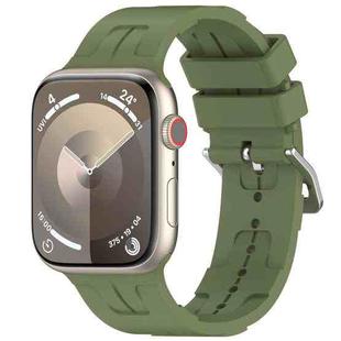 For Apple Watch Series 9 41mm H Texture Silicone Ladder Buckle Watch Band(Army Green)