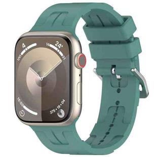 For Apple Watch Series 9 41mm H Texture Silicone Ladder Buckle Watch Band(Pine Green)
