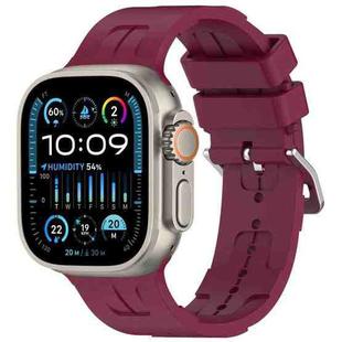 For Apple Watch Ultra 49mm H Texture Silicone Ladder Buckle Watch Band(Wine Red)