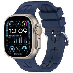 For Apple Watch Ultra 49mm H Texture Silicone Ladder Buckle Watch Band(Midnight Blue)