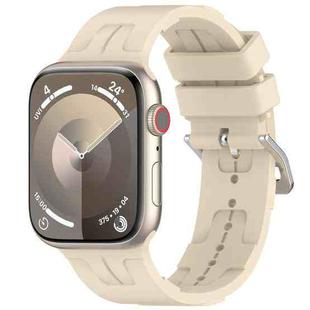 For Apple Watch Series 8 41mm H Texture Silicone Ladder Buckle Watch Band(Khaki)