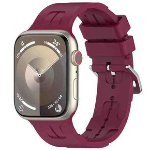 For Apple Watch SE 2022 44mm H Texture Silicone Ladder Buckle Watch Band(Wine Red)