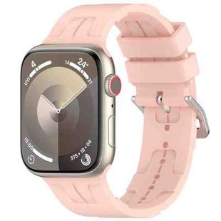 For Apple Watch Series 6 44mm H Texture Silicone Ladder Buckle Watch Band(Retro Rose)