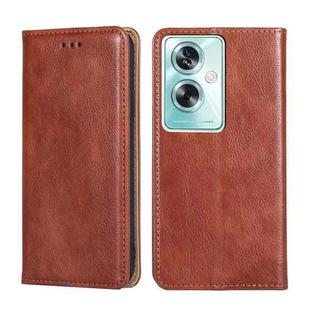 For OPPO A79 5G Global Gloss Oil Solid Color Magnetic Leather Phone Case(Brown)