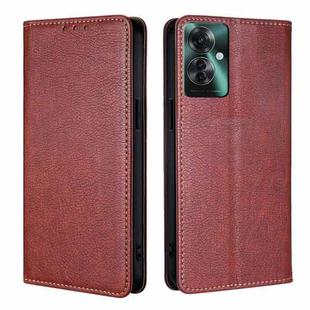 For OPPO Reno11 F 5G Gloss Oil Solid Color Magnetic Leather Phone Case(Brown)