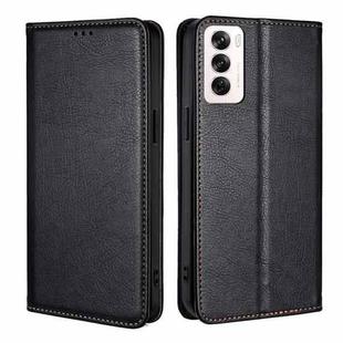 For OPPO Reno12 5G Global Gloss Oil Solid Color Magnetic Leather Phone Case(Black)