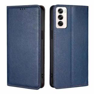 For OPPO Reno12 5G Global Gloss Oil Solid Color Magnetic Leather Phone Case(Blue)