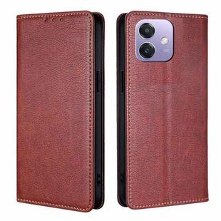 For OPPO A3 5G India Gloss Oil Solid Color Magnetic Leather Phone Case(Brown)