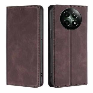 For Realme 12 5G Skin Feel Magnetic Leather Phone Case(Dark Brown)