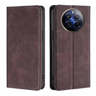 For Realme 12 Pro 5G Skin Feel Magnetic Leather Phone Case(Dark Brown)