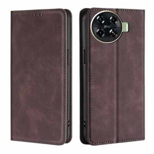 For Tecno Spark 20 Pro+ 4G Skin Feel Magnetic Leather Phone Case(Dark Brown)