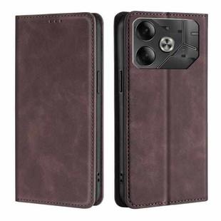 For Tecno Pova 6 5G Skin Feel Magnetic Leather Phone Case(Dark Brown)