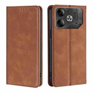 For Tecno Pova 6 5G Skin Feel Magnetic Leather Phone Case(Light Brown)