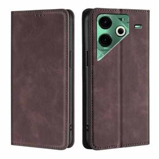 For Tecno Pova 6 Neo 4G Skin Feel Magnetic Leather Phone Case(Dark Brown)