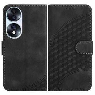 For Honor 70 YX0060 Elephant Head Embossed Phone Leather Case with Lanyard(Black)