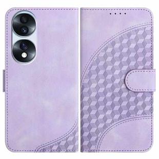 For Honor 70 Pro YX0060 Elephant Head Embossed Phone Leather Case with Lanyard(Light Purple)