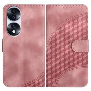 For Honor 70 Pro YX0060 Elephant Head Embossed Phone Leather Case with Lanyard(Pink)