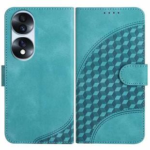 For Honor 70 Pro YX0060 Elephant Head Embossed Phone Leather Case with Lanyard(Light Blue)