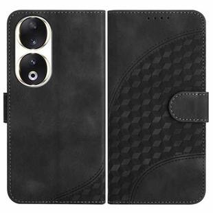 For Honor 90 YX0060 Elephant Head Embossed Phone Leather Case with Lanyard(Black)