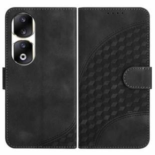 For Honor 90 Pro YX0060 Elephant Head Embossed Phone Leather Case with Lanyard(Black)