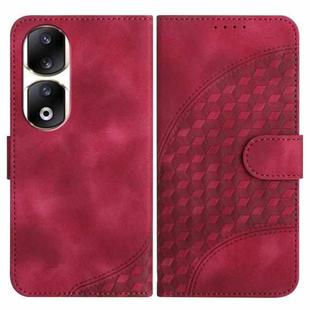 For Honor 90 Pro YX0060 Elephant Head Embossed Phone Leather Case with Lanyard(Rose Red)