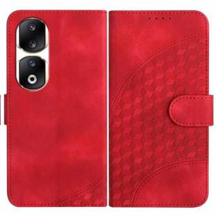 For Honor 90 Pro YX0060 Elephant Head Embossed Phone Leather Case with Lanyard(Red)